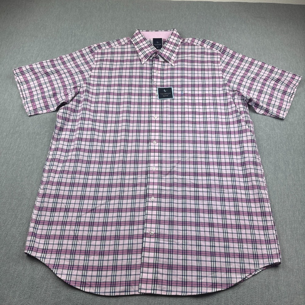 TailorByrd Collection Shirt Men 2X Tall Pink Plaid Button Up Short Sleeve Casual